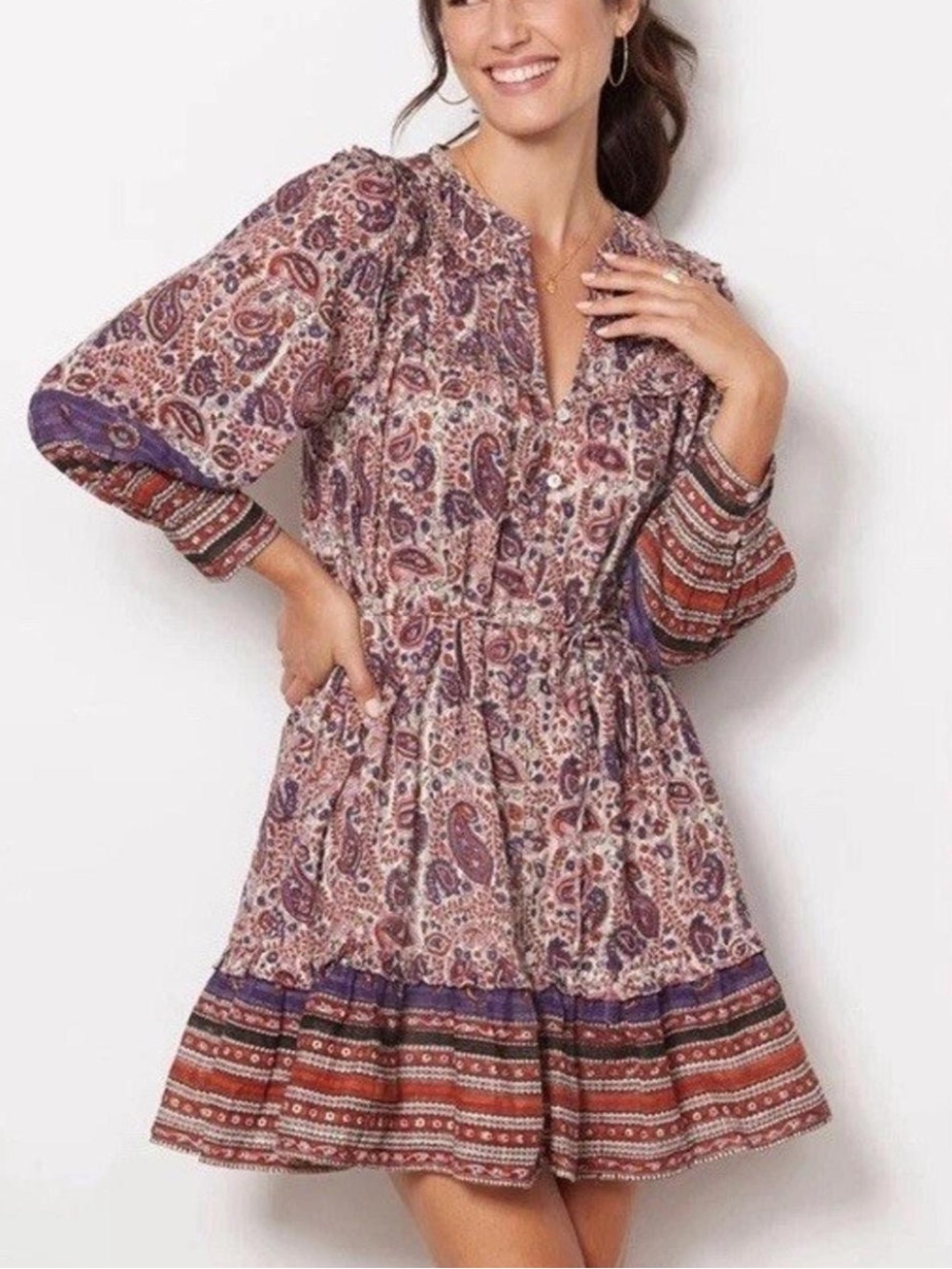 Cleobella Reign Mini Dress in a paisley organic cotton pattern sz S